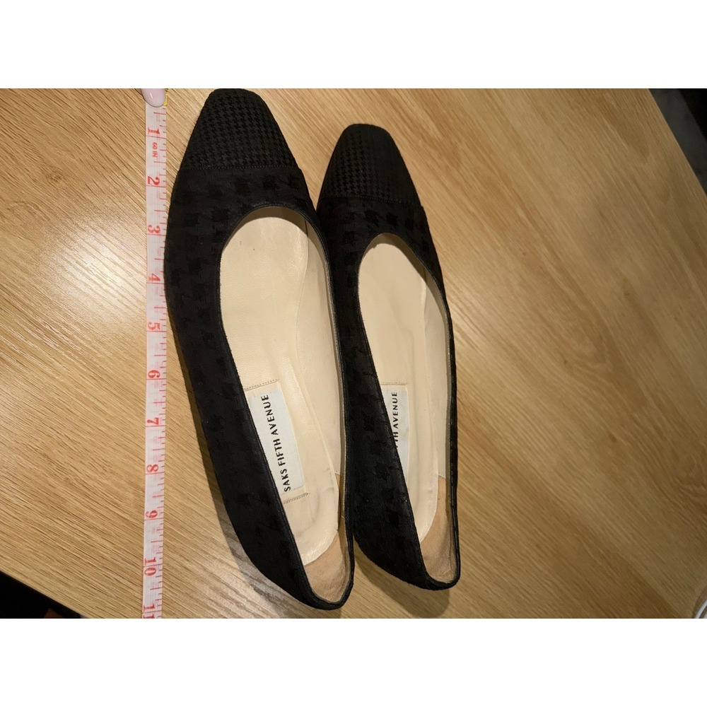 Saks Fifth Avenue Black Suede Houndstooth Pumps Low Block Heel - Picture 4 of 6